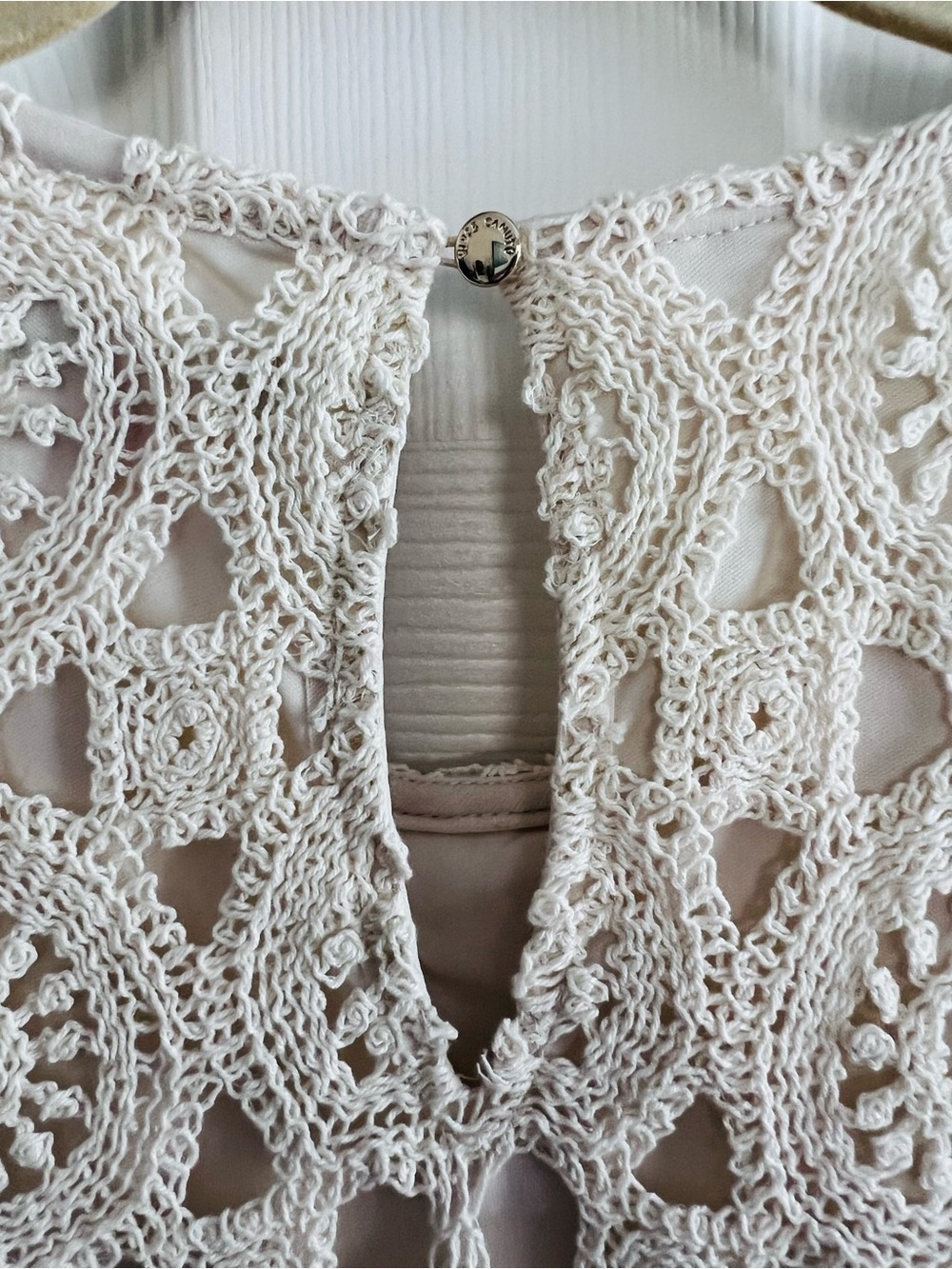 Vince Camuto Ivory Crochet Lace Maxi Dress Lined Sleeveless XL Boho Wedding - Picture 5 of 11